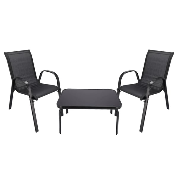 Extralink Black Forest Garden Furniture Set, Textilene Two Chairs + Black Table udendørs møbelsæt Sort