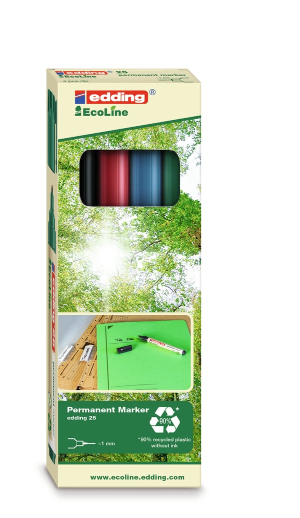Edding EcoLine 25 markeringspennor Rundad spets Svart, Blå, Grön, Röd 4 styck Edding EcoLine 25 markeringspennor Rundad spets Svart, Blå, Grön, Röd 4 styck