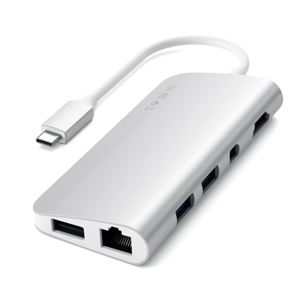 Satechi ST-TCMM8PAS kannettavien tietokoneiden telakka ja porttitoistin Langallinen USB 3.2 Gen 1 (3.1 Gen 1) Type-C Hopea