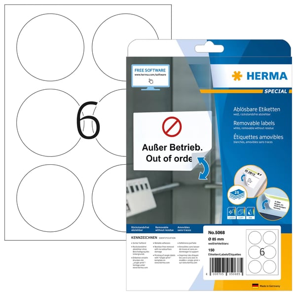 HERMA 5068 utskriftsbara etiketter Vit Självhäftande skrivaretikett