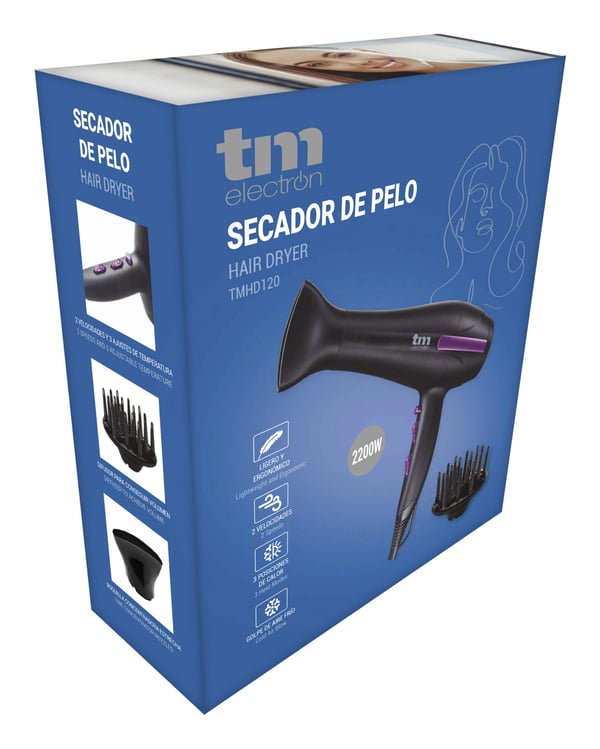 Miniatyrbillede 5 af 8: TM Electron TMHD120 hårtørrer 2200 W Sort, Violet