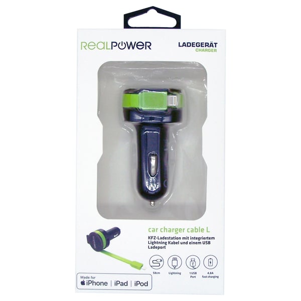 Miniatyrbillede 3 af 4: RealPower 257637 oplader til mobil enhed Universel Sort, Grøn Cigartænder Automatisk