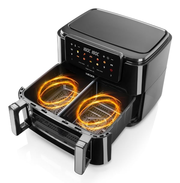 Pikkukuva 5 / 5: Haeger AF-D10.010B rasvakeitin Kaksois 10 L Erillinen 2600 W Kuumakiertoilmakypsennin Musta
