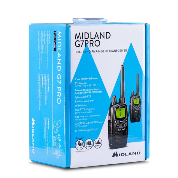 Midland G7 Pro Walkie Talkie radiopuhelin 69 kanavaa 446.00625 - 446.09375 MHz Musta