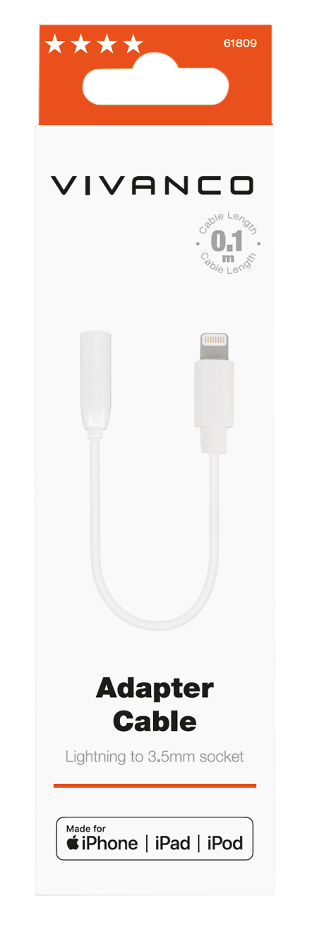Vivanco ACAVVLIGHTN35 01W mobiltelefonkablar Vit 0,1 m 3,5mm Lightning
