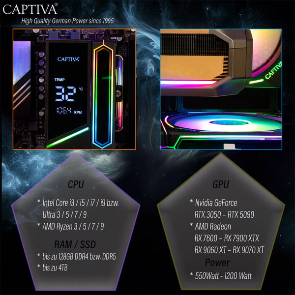 CAPTIVA 92510 persondatorer/arbetsstationer Intel® Core™ i5 i5-14400F 16 GB DDR4-SDRAM 1 TB SSD NVIDIA GeForce RTX 5060 PC Svart