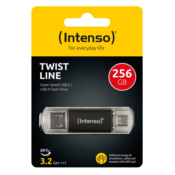 Intenso Twist Line USB-sticka 256 GB USB Type-A / USB Type-C 3.2 Gen 1 (3.1 Gen 1) Antracit