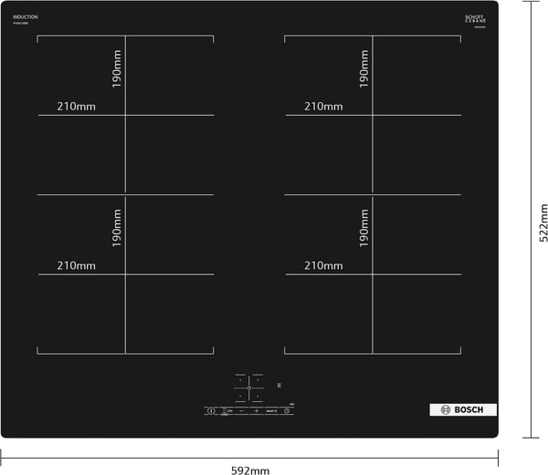 Miniatyrbillede 4 af 6: Bosch Serie 4 PVQ611BB6E kogeplade Sort Indbygget 60 cm Zone induktionskogeplade 4 zone(s)