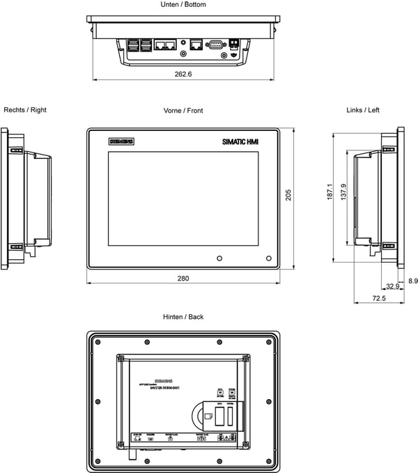 Miniatyrbillede 4 af 4: Siemens 6AV2128-3KB06-0AX1 touch-kontrolpanel 25,6 cm (10.1") 800 x 1280 pixel