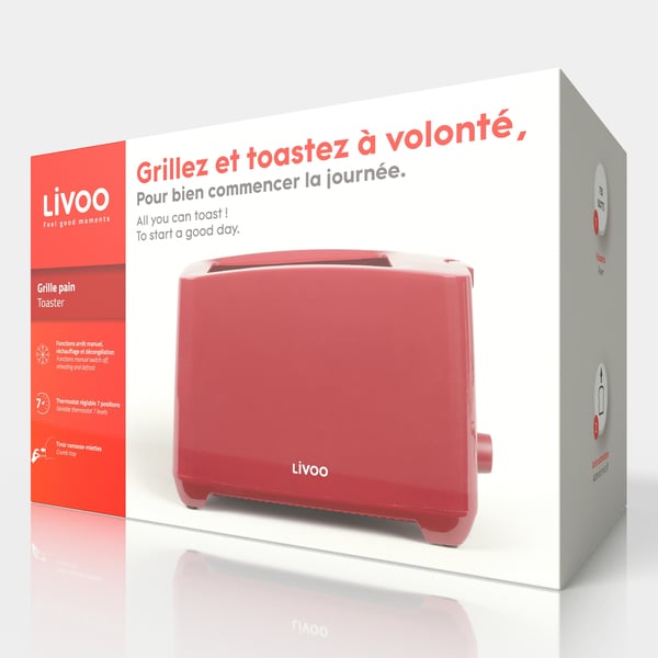 Livoo DOD162RC brödrostar 2 skivor 750 W Röd