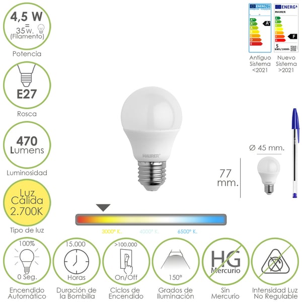 Maurer 19073135 LED-lampor 2700 K 4,5 W E27 Maurer 19073135 LED-lampor 2700 K 4,5 W E27