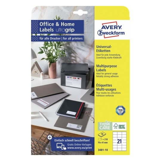 Avery 3481-10 utskriftsbara etiketter Vit Självhäftande skrivaretikett