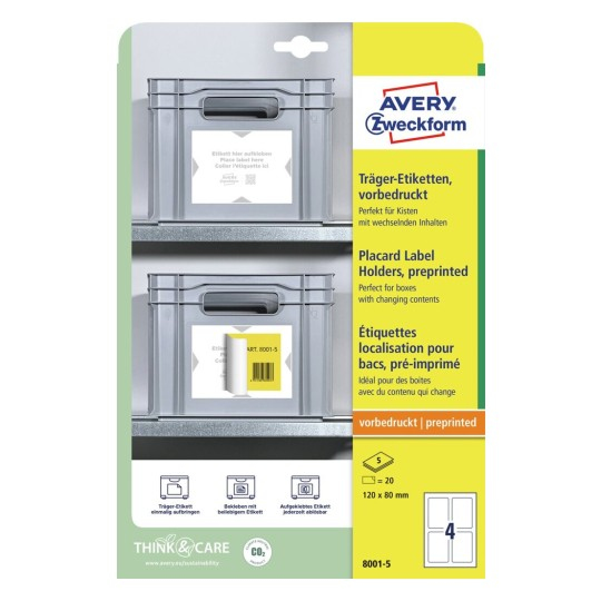 Avery 8001-5 utskriftsbara etiketter Ljusgrå, Vit Självhäftande skrivaretikett