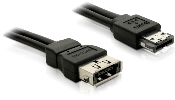 DeLOCK Power Over eSATA Extension cable male-female 1m SATA-kabel Sort
