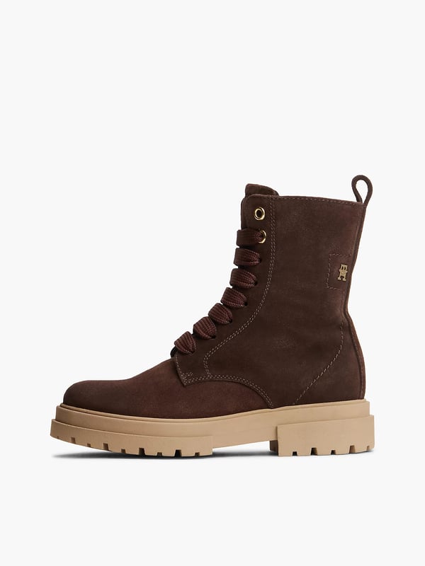 Tommy Hilfiger Suede TH Monogram Cleat Lace-Up Boots Mørkebrun