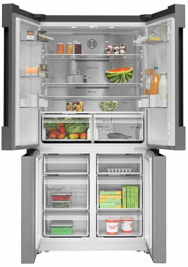 Bosch Serie 4 KFN96APEA side-by-side køle-fryseskab Fritstående 605 L Rustfrit stål