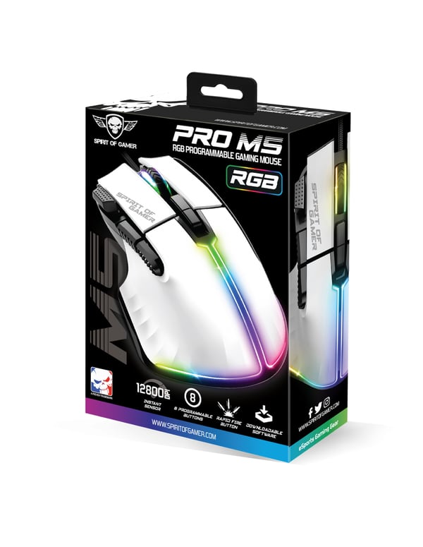 Spirit of Gamer PRO-M5 ARTIC mus Spil Højre hånd USB Type-A Optisk 12800 dpi