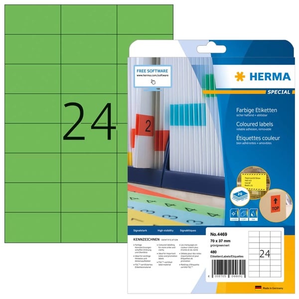 Miniatyrbillede 1 af 2: HERMA 4469 print etiket Grøn Selvklæbende printeretiket