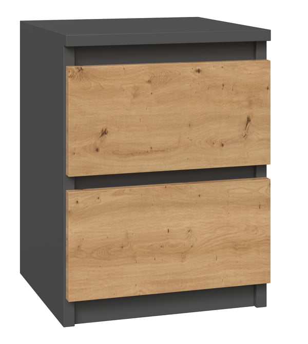 Pikkukuva 1 / 3: Topeshop M2 ANTRACYT/ARTISAN yöpöytä & sängynvierustapöytä 2 laatikko(a) Antrasiitti, Tammi, Puu