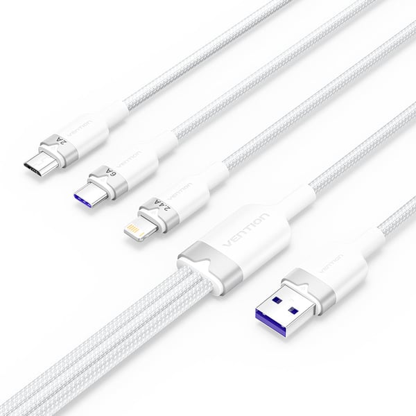 Vention CTRWG USB-kabel USB 2.0 1,5 m USB A USB C/Micro-USB B/Lightning 0,48 Gbit/sek. 120 W Hvid