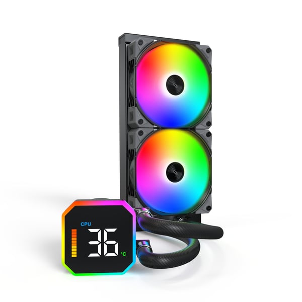 Pikkukuva 1 / 6: Montech HyperFlow Digital 240 Suoritin All-in-one-nesteenjäähdytin 12 cm Musta 1 kpl