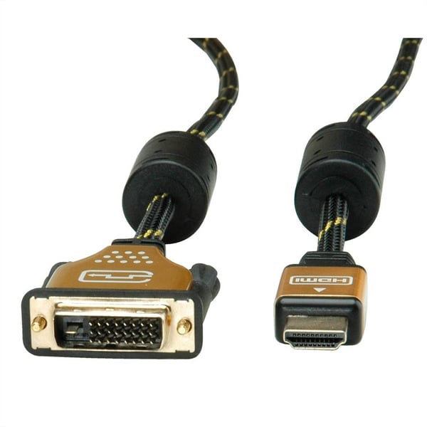 ROLINE 11.04.5891 videokabel adapter 2 m HDMI DVI Sort, Guld