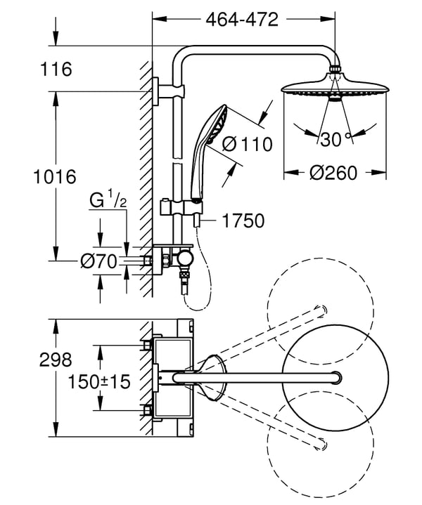 Miniatyrbillede 2 af 2: GROHE Vitalio Joy System 260 brusesystem Krom
