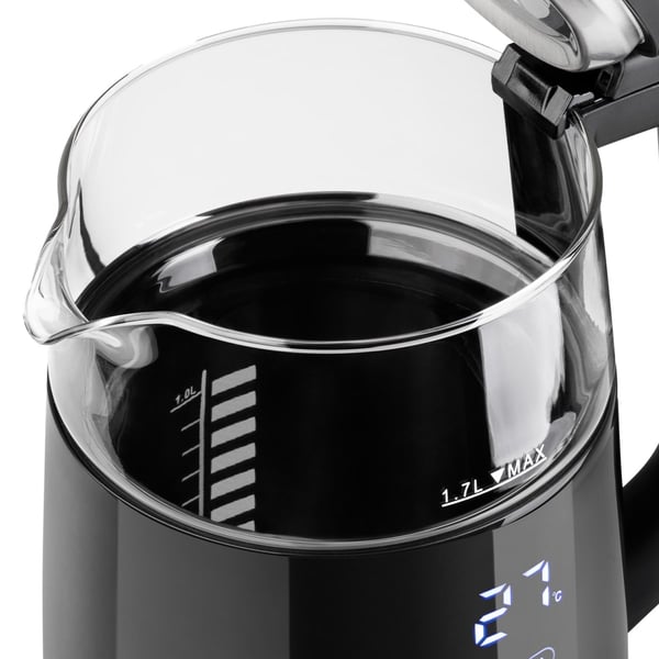 Haeger EK-DIG.028A vedenkeitin 1,7 L 2200 W Musta, Ruostumaton teräs, Läpinäkyvä