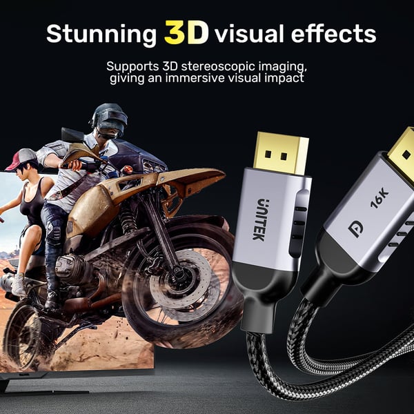 Miniatyrbillede 3 af 8: UNITEK C1626GY01-3M DisplayPort kabel Sort, Grå