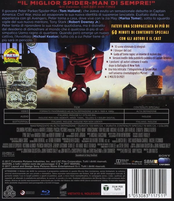 Miniatyrbild 2 av 3: Universal Pictures Spider-Man: Homecoming Blu-ray Engelska, Hindi, Italienska