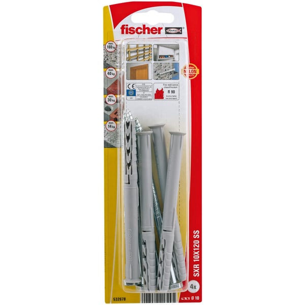 Miniatyrbillede 1 af 3: Fischer 532678 skrueanker og vægudtag 4 stk Skrue og vægstiksæt 120 mm