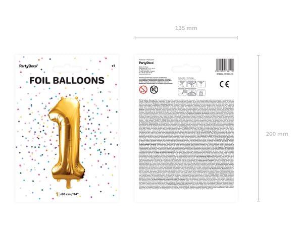 Party Deco Folieballon Nummer \"1\", 86cm, Universal Guld