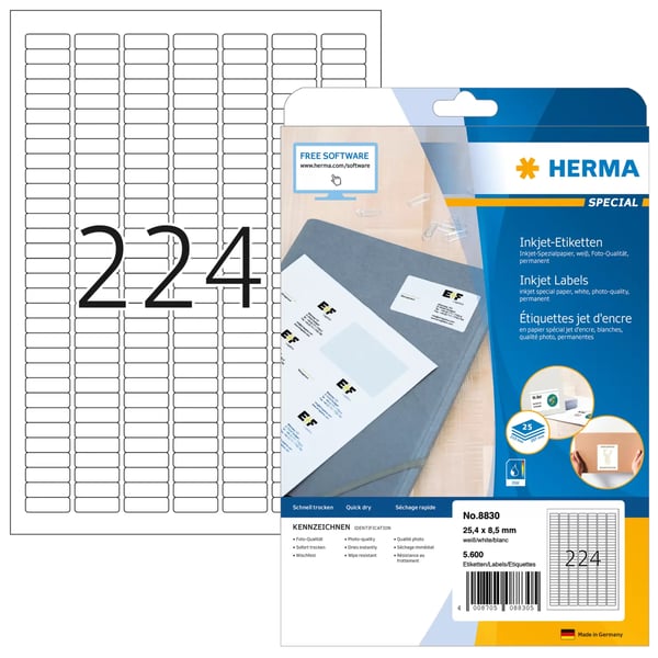 Miniatyrbillede 1 af 2: HERMA 8830 print etiket Hvid Selvklæbende printeretiket