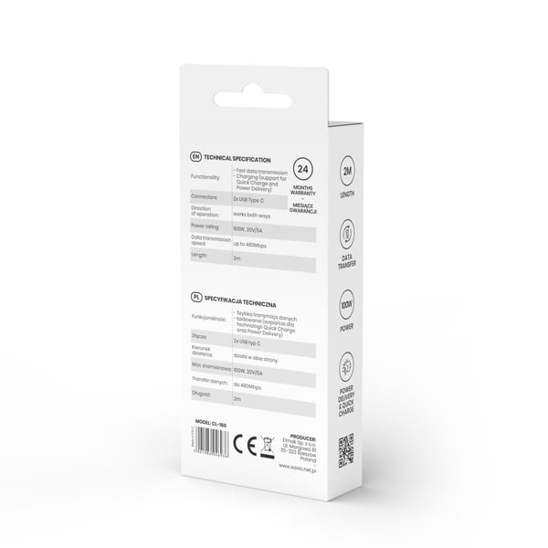 Savio CL-160 USB-kabel USB 2.0 2 m USB C 0,48 Gbit/sek. Sort