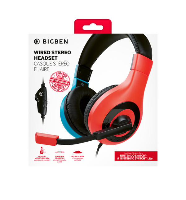 Bigben Connected SWITCHHEADSETV1R+B hörlur och headset Kabel Huvudband Spela Blå, Röd