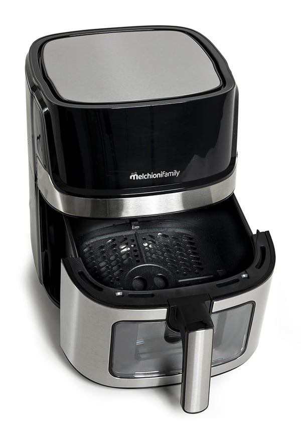 Melchioni 118340033 frituregryde Enkelt 6,5 L Enkeltstående 1600 W Varmluftsteger Sort, Rustfrit stål