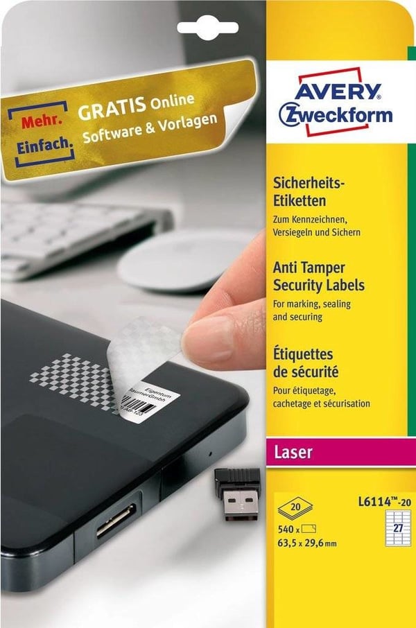 Miniatyrbild 1 av 7: Avery L6114-20 självhäftande etiketter Rundad rektangel Permanent Vit 540 styck