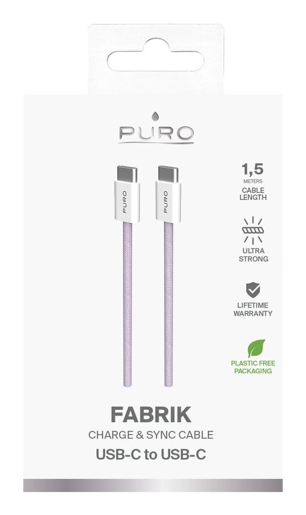 Pikkukuva 3 / 3: PURO PUCCCFABK415MTPINK USB-kaapeli USB 2.0 1,5 m USB C 60 W Purppura, Valkoinen
