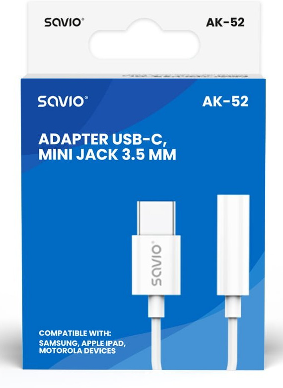 Savio AK-52 matkapuhelimen kaapeli Valkoinen 0,11 m USB C 3.5mm
