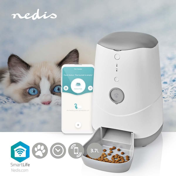 Nedis WIFIPET10CWT foder- och vattenautomat för hund och katt Grå, Vit Katt (djur) och hund
