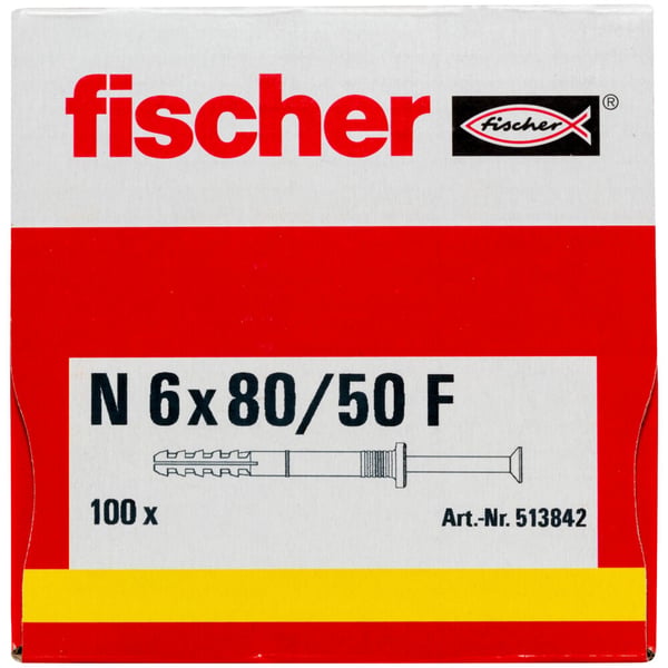 Fischer 513842 skruvankare och väggplugg 100 styck Kit med skruv och väggplugg 80 mm