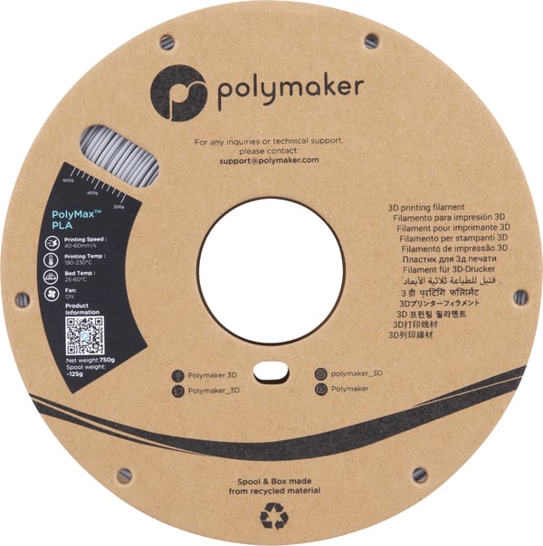 Polymaker PA06003 3D print materiale Polymælkesyre (PLA) Grå 750 g