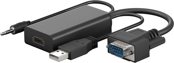 Pikkukuva 1 / 6: Goobay 61259 videokaapeli-adapteri 0,16 m VGA (D-Sub) + 3.5mm + USB Type-A HDMI Musta