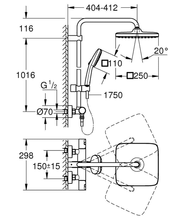 Miniatyrbild 5 av 5: GROHE Vitalio Comfort 250 duschsystem Krom