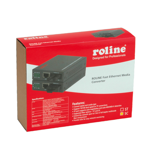 Miniatyrbild 1 av 4: ROLINE RC-100FX/SC Fast Ethernet Converter, RJ-45 to SC, Loop-back mediakonverterare för nätverk