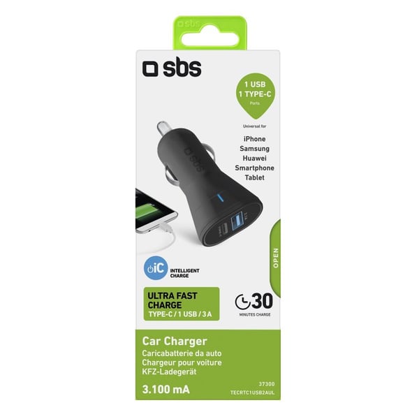 SBS TECRTC1USB2AUL mobiililaitteen laturi Älypuhelin Musta Tupakansytytin Pikalataus Auto