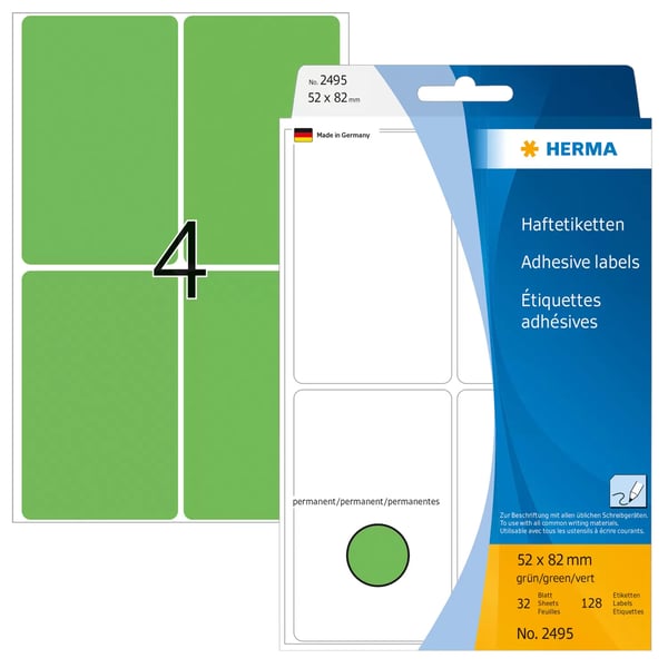 HERMA 2495 liimaetiketti Pyöristetty suorakulmio Vihreä 128 kpl HERMA 2495 liimaetiketti Pyöristetty suorakulmio Vihreä 128 kpl