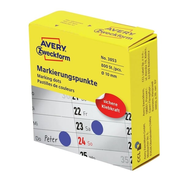 Avery 3853 självhäftande etiketter Rund Permanent Blå 800 styck Avery 3853 självhäftande etiketter Rund Permanent Blå 800 styck