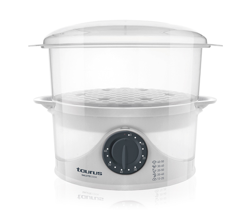 Taurus Salutecook dampkoger 2 kurv(e) Fritstående 800 W Transparent, Hvid