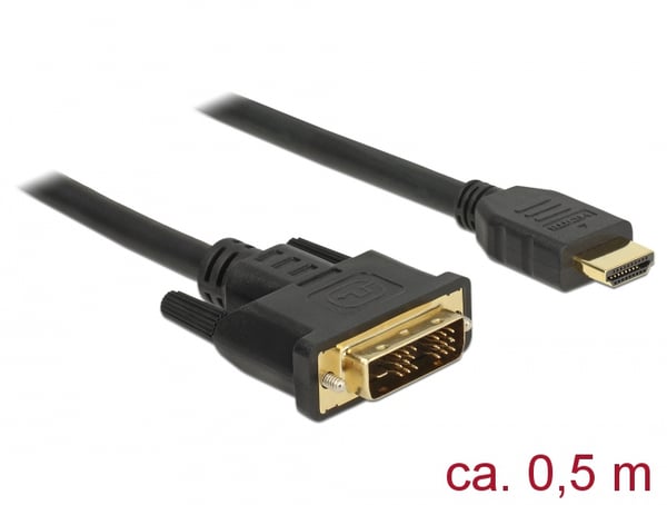 Pikkukuva 2 / 2: DeLOCK 85581 videokaapeli-adapteri 0,5 m HDMI-tyyppi A (vakio) DVI-D Musta